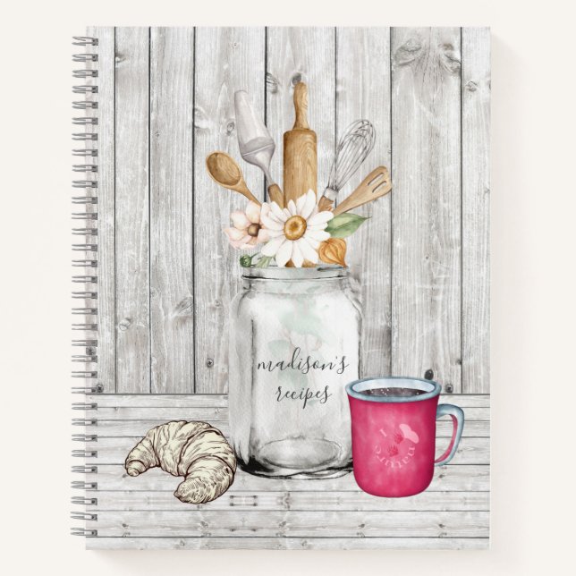 Carnet Recette personnalisée Rustique Floral Mason Jar Bo (Devant)