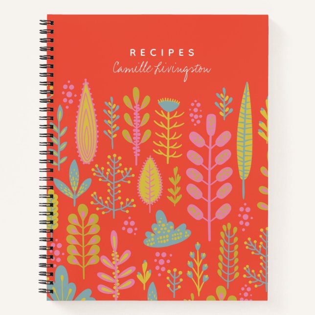 Carnet Recette personnalisée Vibrant Folk Botanique Rouge (Devant)