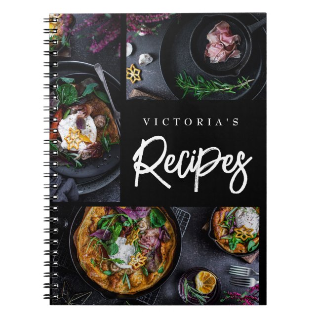 Carnet Recette photo personnalisée noire moderne (Devant)
