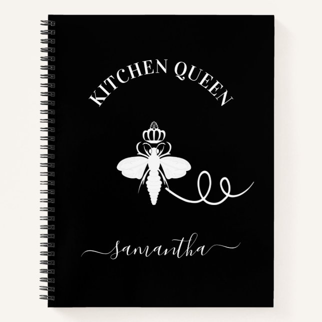 Carnet Recette Queen bee cuisine nom du cuisinier noir bl (Devant)