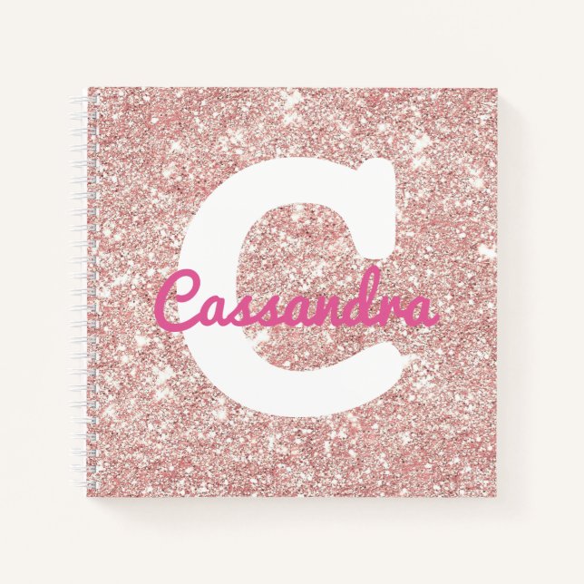 Carnet Recette rose Parties scintillant or Monogramme Rec (Devant)