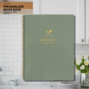 Carnet Recette simple moderne de kaki et de monogramme d'