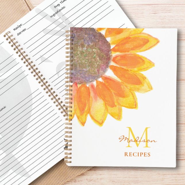 Carnet Recette Tournesol Monogramme (Créateur téléchargé)