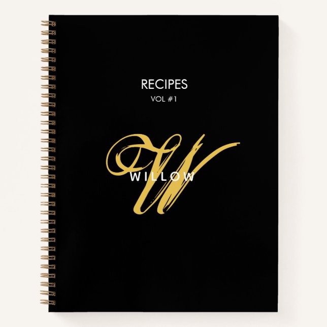 Carnet Recette Vintage Monogramme Noir & Or Moderne (Devant)