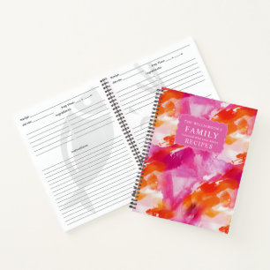 Carnet Recettes Abstraites Rose Orange Aquarelle