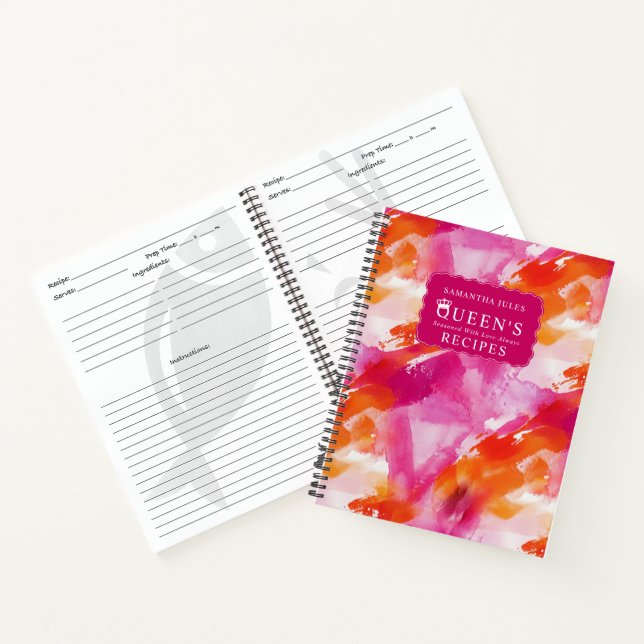 Carnet Recettes Abstraites Rose Orange Aquarelle (Intérieur)