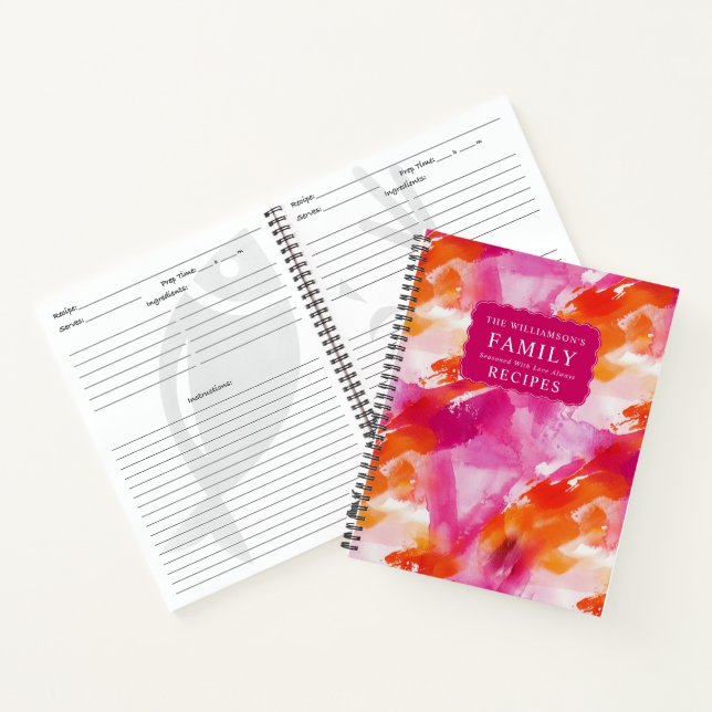Carnet Recettes Abstraites Rose Orange Aquarelle (Intérieur)