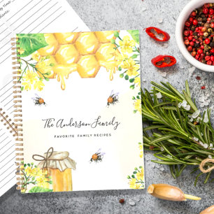 Carnet Recettes bumble abeilles miel fleurons jaunes mono