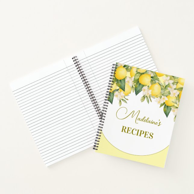 Carnet Recettes Citron Floral Citrus Moderne Personnel (Intérieur)