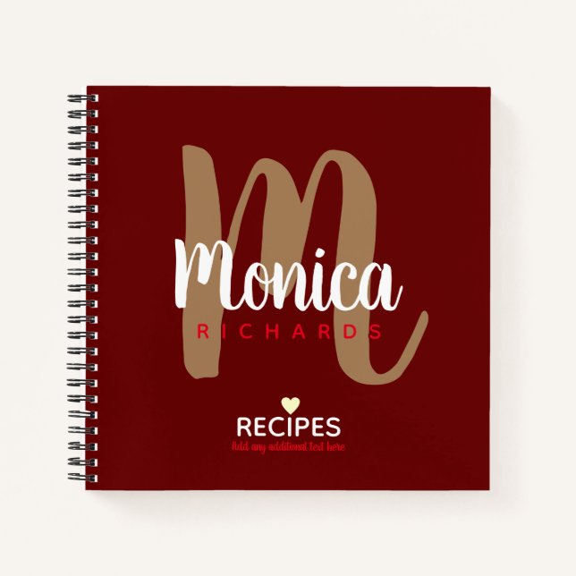 Carnet recettes de chef monogramme moderne rouge foncé (Devant)