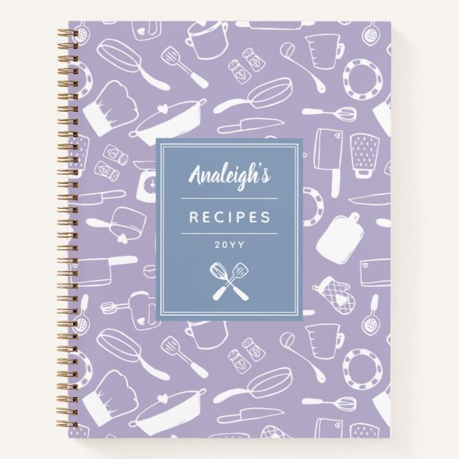 Carnet Recettes de cuisine bleu violet blanc dessinées à  (Devant)