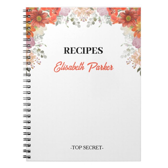 Carnet Recettes de cuisine élégantes rustiques florales d (Devant)