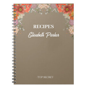 Carnet Recettes de cuisine élégantes rustiques florales l