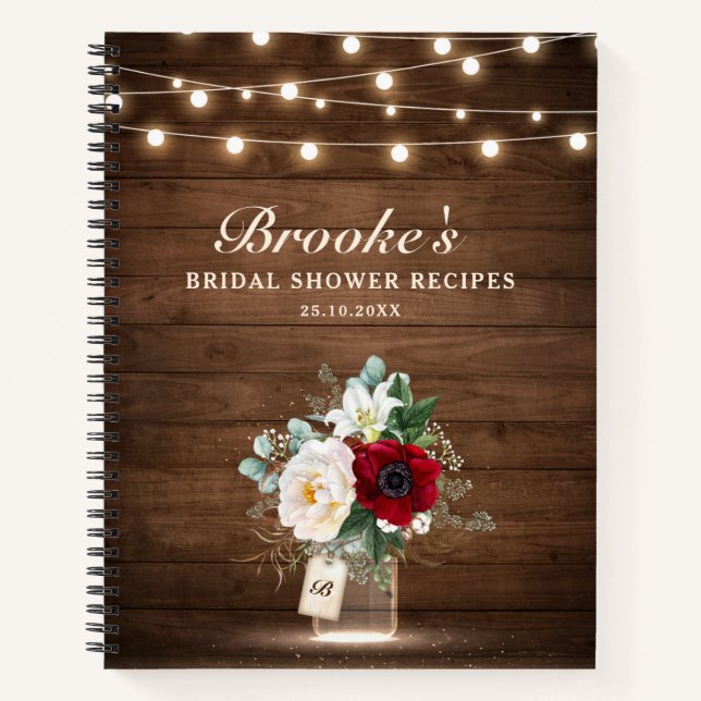 Carnet Recettes de douche nuptiale en pot Mason Bourgogne (Devant)
