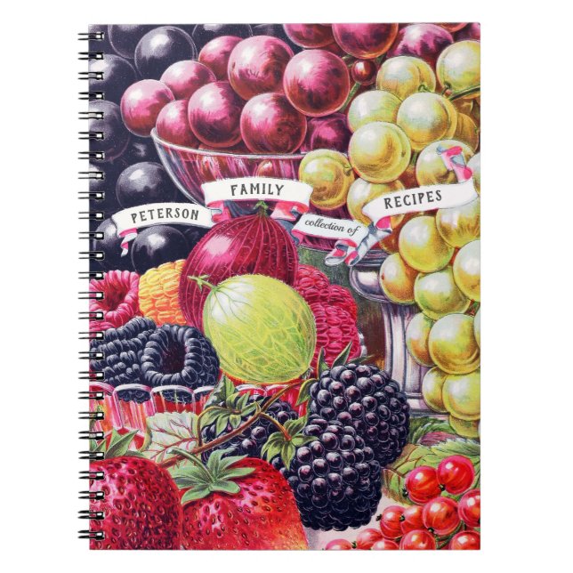 Carnet Recettes de famille de fruits vintage élégants (Devant)