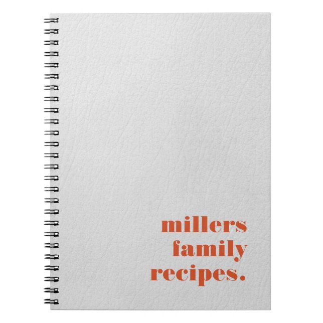 Carnet Recettes de famille en cuir rouge corail blanc (Devant)