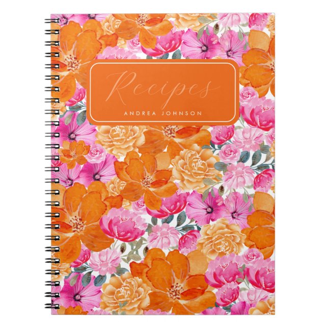 Carnet Recettes de mariage floral rose et orange vif (Devant)