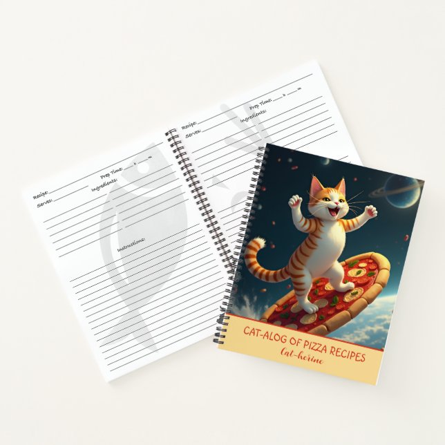 Carnet Recettes de pizza avec Kitty surfant dans l'espace (Intérieur)