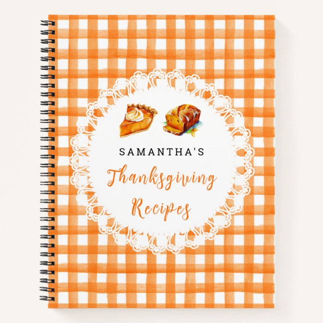 Carnet Recettes de Thanksgiving Orange Gingham (Devant)