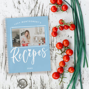 Carnet Recettes d'écriture au pinceau blanc bleu poudre P
