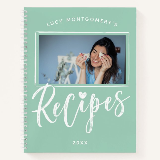 Carnet Recettes d'écriture au pinceau vert menthe blanc P (Devant)
