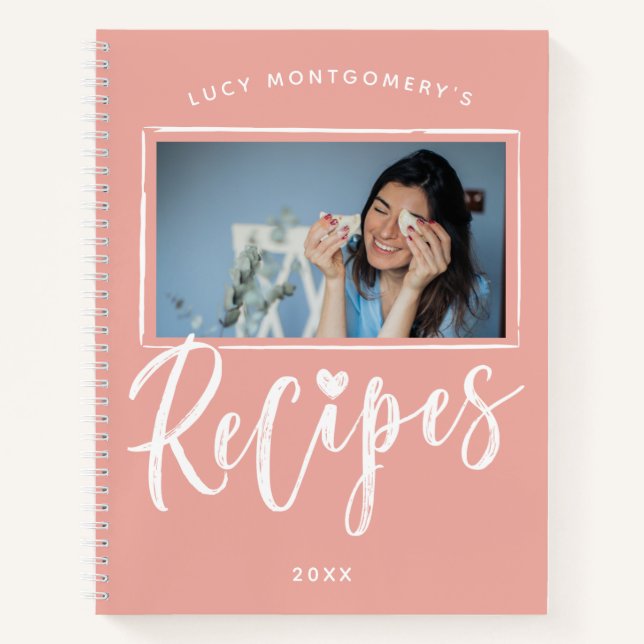 Carnet Recettes d'écriture manuscrite rose poudré blanc P (Devant)