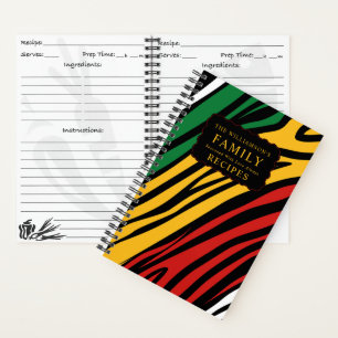 Carnet Recettes d'histoire en rouge vert jaune noir Monog