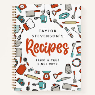 Carnet Recettes d'ustensiles de Cuisine rouge Turquoise