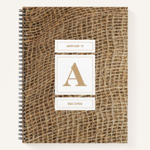 Carnet Recettes initiales du monogramme de Burlap rustiqu