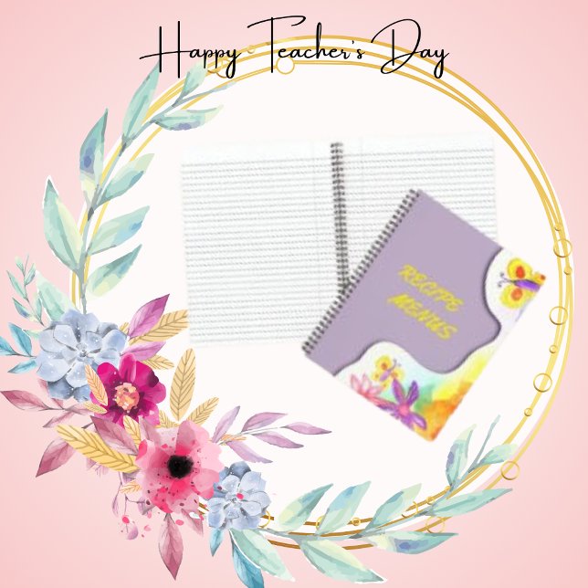 Carnet Recettes Menus, Aquarelle jaune Papillon (Créateur téléchargé)
