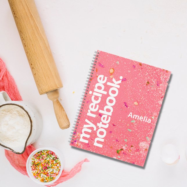 Carnet Recettes modernes de paillettes liquides avec nom (Créateur téléchargé)