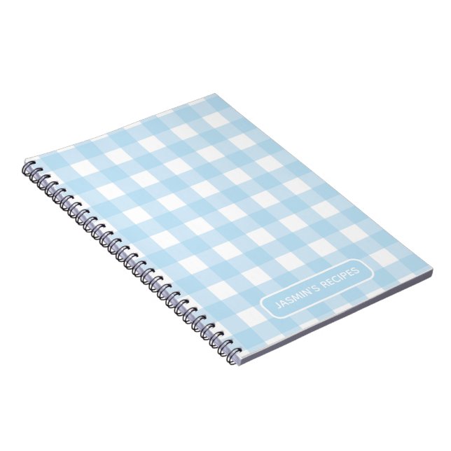 Carnet Recettes | Motif Gingham Bleu clair et Blanc (Côté Droit)