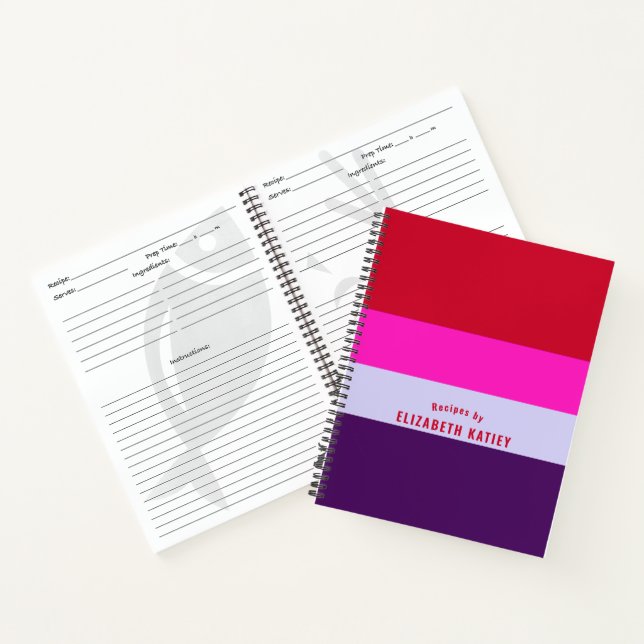 Carnet Recettes Motifs rouges, roses et violettes (Intérieur)