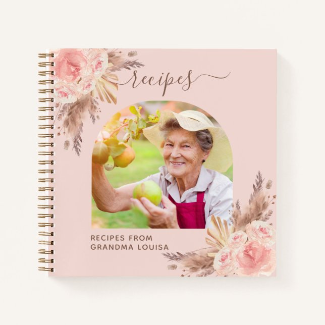 Carnet Recettes pampas herbe fleurs roses photo de famill (Devant)