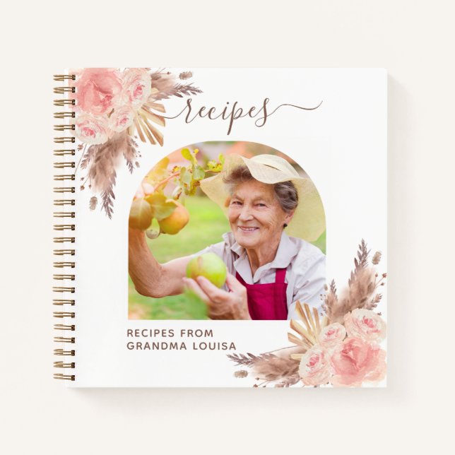 Carnet Recettes pampas herbe rose floraux photo de famill (Devant)