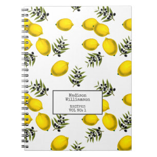 Carnet Recettes personnalisées Citron et Motif d'olive