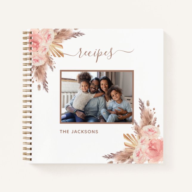 Carnet Recettes photo de famille pampas herbe rose fleuri (Devant)