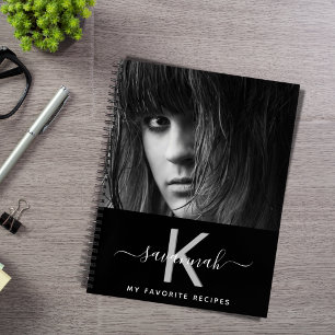 Carnet Recettes photo personnalisée noir blanc monogramme