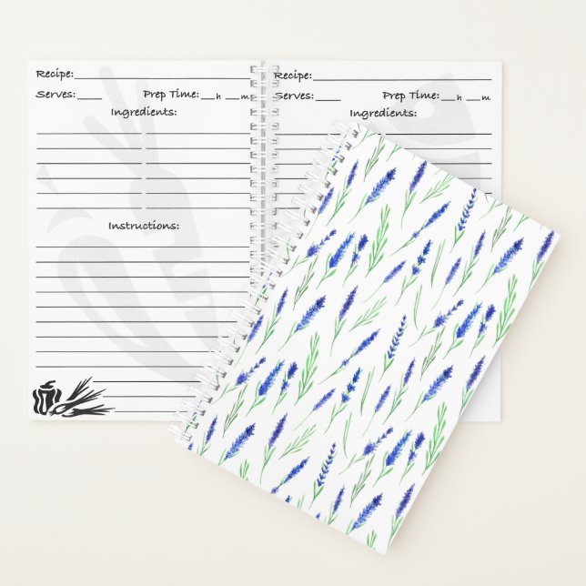 Carnet Recipe Book (14 x 21,6 cm) - Lavender Pattern (À l'intérieur)