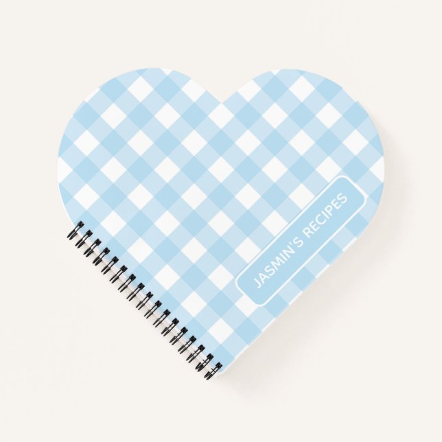 Carnet Recipes | Gingham Pattern Light blue and White (Devant)