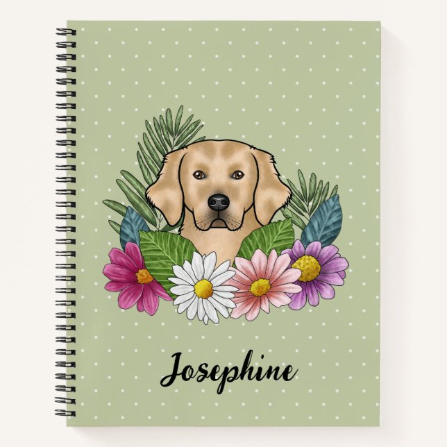 Carnet Récupérateur doré jaune Couleurs Fleurs Et Nom (Devant)