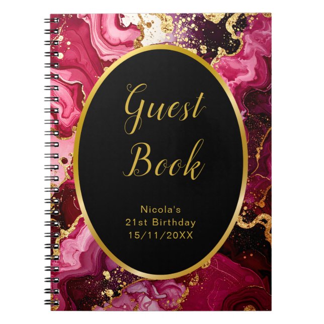 Carnet Red and Gold Marble Agate Birthday Guest Book (Devant)