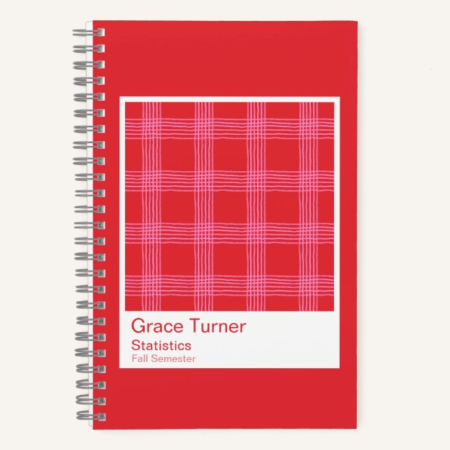 Carnet Red and Pink Illustrated Plaid Notebook (Recto)