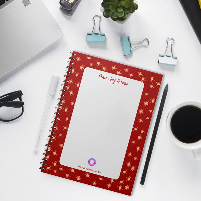 Carnet Red Border Stars, Peace Joy & Hope, logo de l'entr (Red Border Stars, Peace Joy & Hope, Corporate Logo Notebook
)
