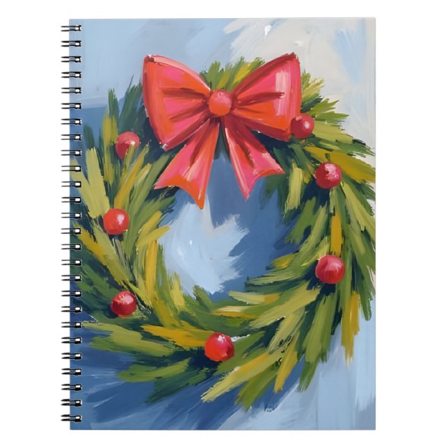 Carnet Red Bow Christmas Wreath | Watercolor (Devant)