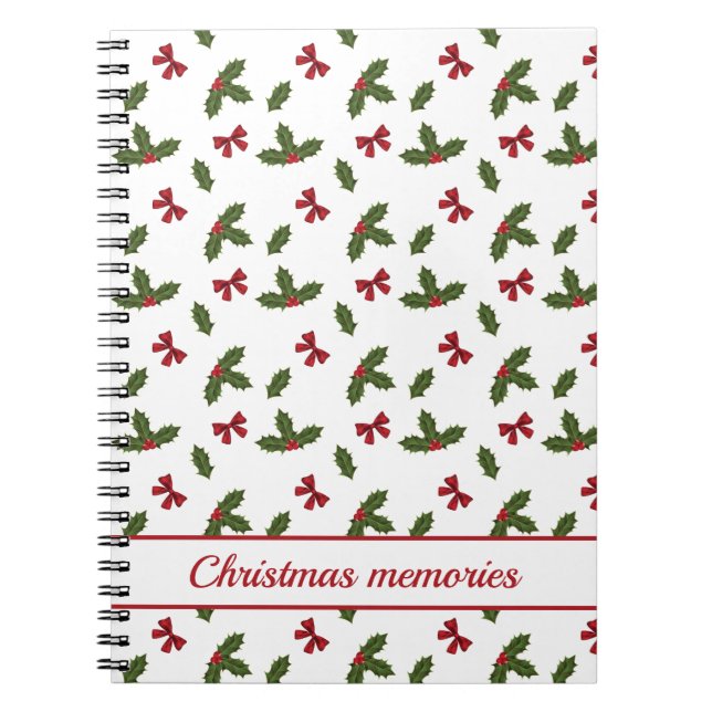 Carnet Red Bows Et Noël Holly Plante Motif & Texte (Devant)