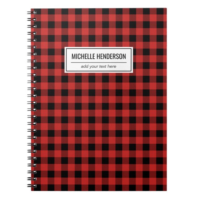 Carnet Red Buffalo Plaid Tartan Personalized Name (Devant)