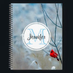 Carnet Red Cardinal dans Winter Nature Photo de Christmas<br><div class="desc">Carnet spiral avec une photo nature pittoresque représentant un cardinal rouge vif. Contrasté par rapport à un arrière-plan hivernal extérieur avec la neige tombant doucement vers le bas.</div>