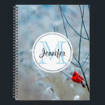 Carnet Red Cardinal dans Winter Nature Photo de Christmas<br><div class="desc">Carnet spiral avec une photo nature pittoresque représentant un cardinal rouge vif. Contrasté par rapport à un arrière-plan hivernal extérieur avec la neige tombant doucement vers le bas.</div>