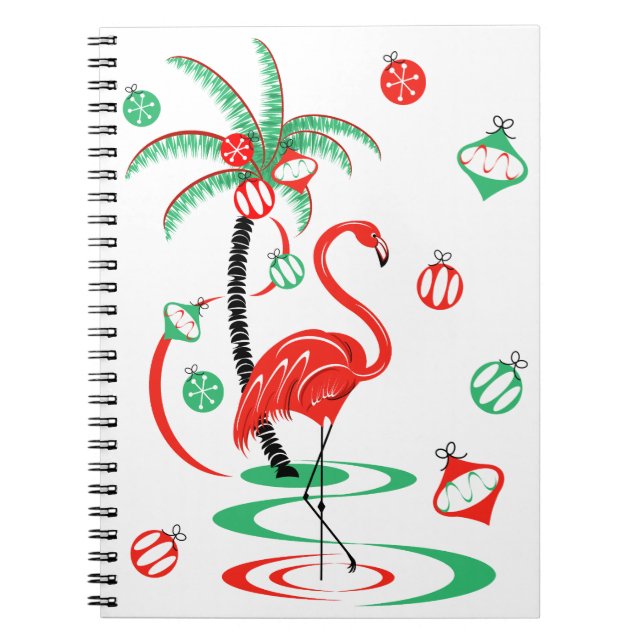 Carnet Red Christmas Flamingo Baubles notebook (Devant)